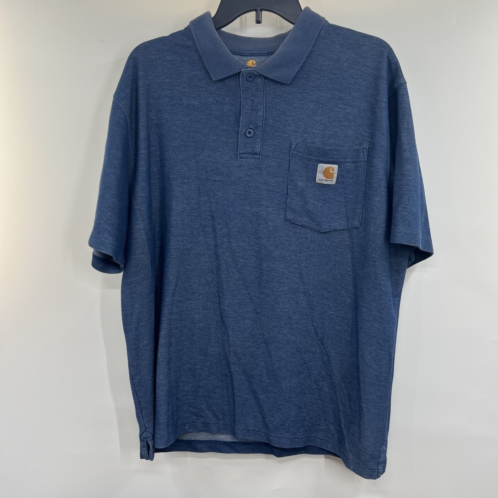 Carhartt Loose Fit Pocket Polo Shirt Mens L Heathered Blue Short Sleeve K570 EUC - Picture 2 of 9